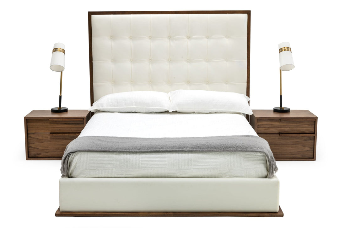 Amberlie - White Vegan Leather & Walnut Bed