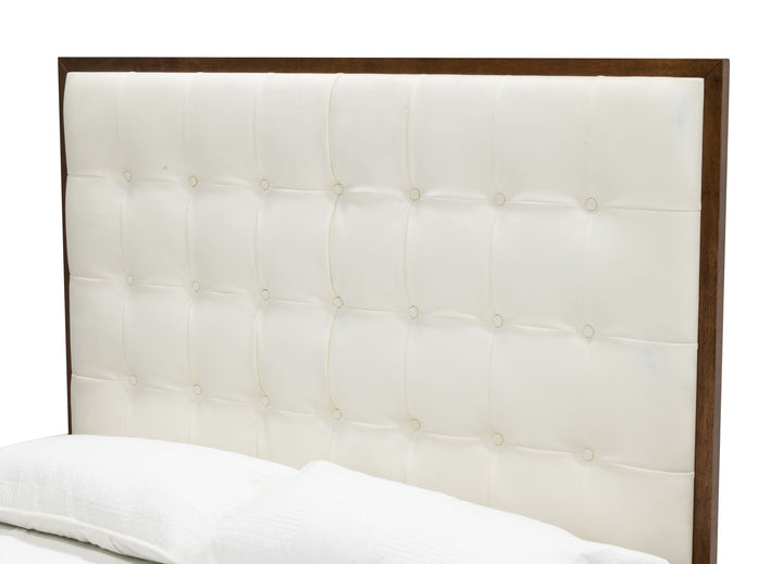 Amberlie - White Vegan Leather &amp; Walnut Bed