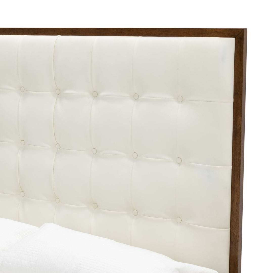 Amberlie - White Vegan Leather & Walnut Bed