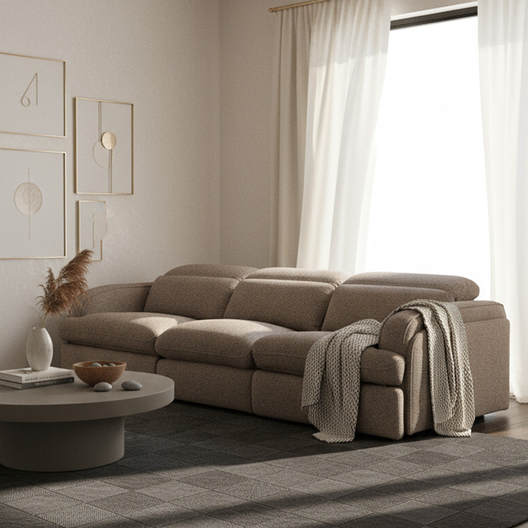 Ambler - Modern Brown Fabric Sofa w/ 2 Power Recliners
