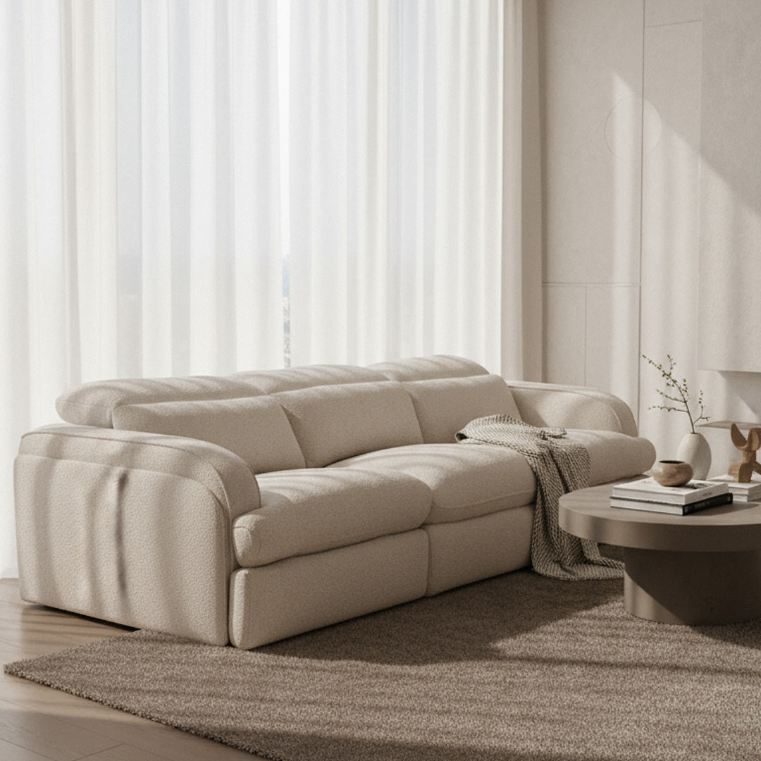 Ambler - Modern Off-White Fabric Sofa w/ 2 Power Recliners