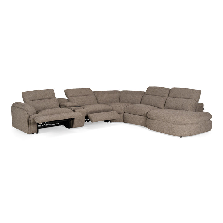 Ambler - Modern Brown Fabric Sectional Sofa w/ 2 Power Recliners Right Facing Chaise