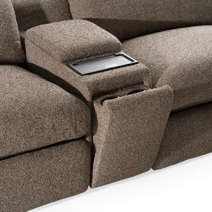 Ambler - Modern Brown Fabric Sectional Sofa w/ 2 Power Recliners Right Facing Chaise