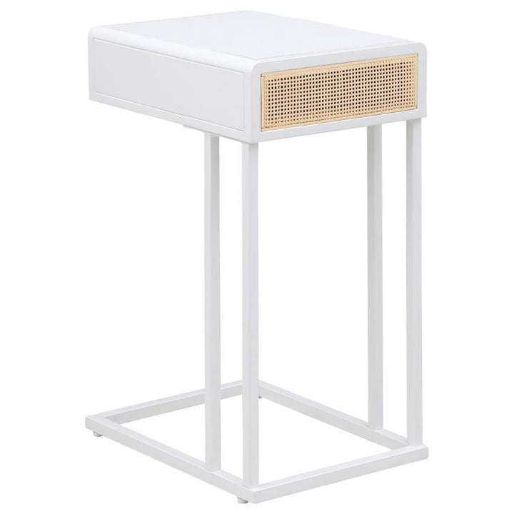 Amherst - 1 - Drawer Radio Weave Cane Metal Side Table - White Side Table modern furniture Contempo Furniture