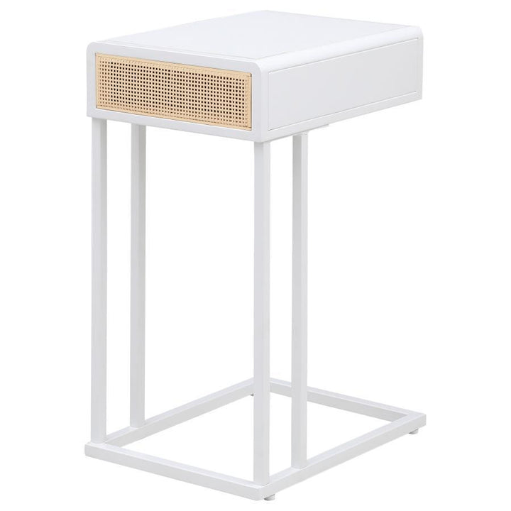 Amherst - 1 - Drawer Radio Weave Cane Metal Side Table - White Side Table modern furniture Contempo Furniture