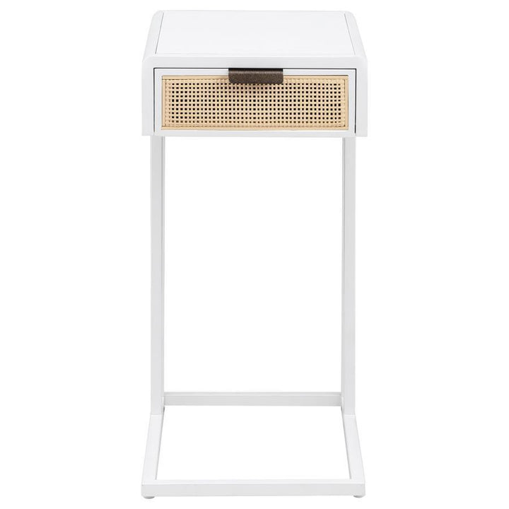 Amherst - 1 - Drawer Radio Weave Cane Metal Side Table - White Side Table modern furniture Contempo Furniture