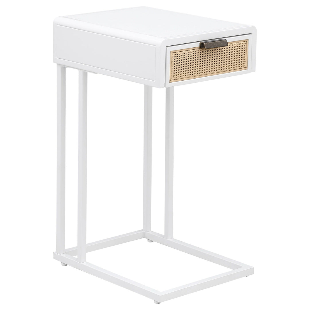 Amherst - 1 - Drawer Radio Weave Cane Metal Side Table - White Side Table modern furniture Contempo Furniture