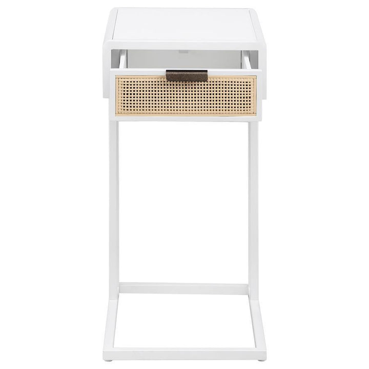 Amherst - 1 - Drawer Radio Weave Cane Metal Side Table - White Side Table modern furniture Contempo Furniture