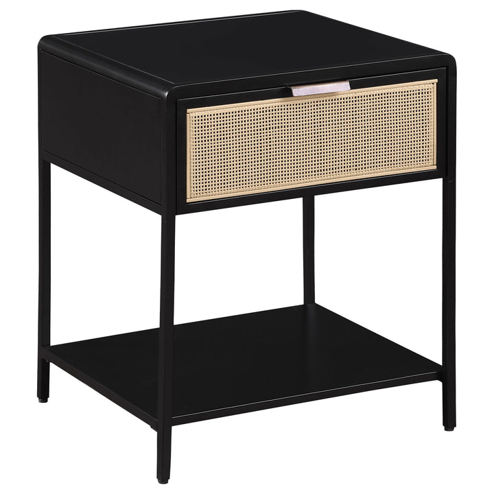Amherst - 1 - Drawer Radio Weave Rattan Metal Side Table - Black Side Table modern furniture Contempo Furniture