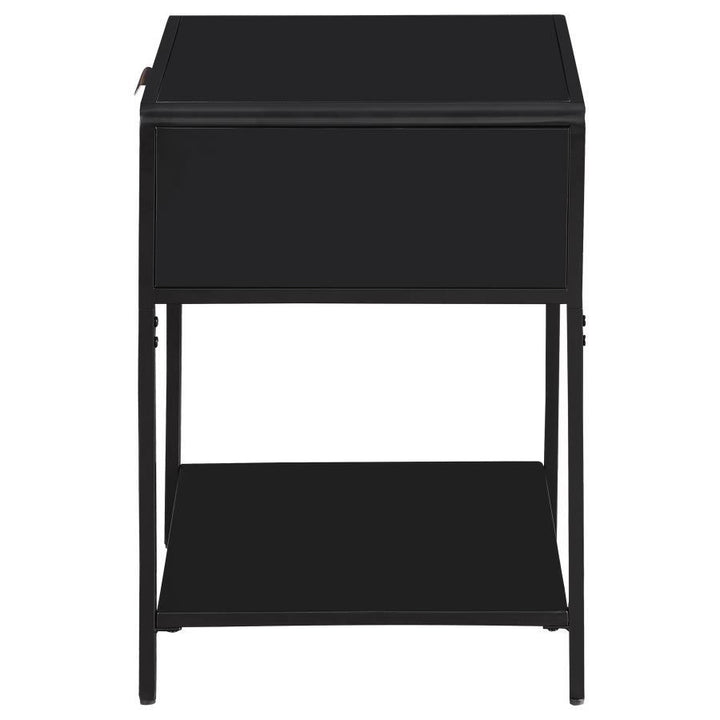 Amherst - 1 - Drawer Radio Weave Rattan Metal Side Table - Black Side Table modern furniture Contempo Furniture