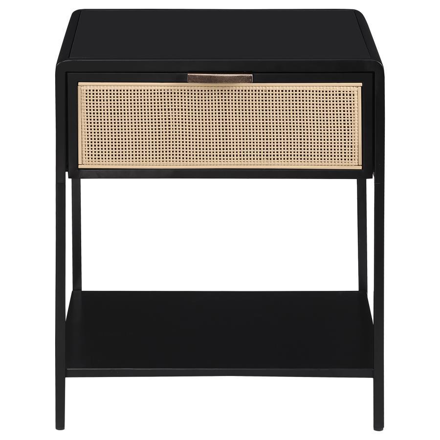 Amherst - 1 - Drawer Radio Weave Rattan Metal Side Table - Black Side Table modern furniture Contempo Furniture