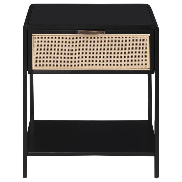 Amherst - 1 - Drawer Radio Weave Rattan Metal Side Table - Black Side Table modern furniture Contempo Furniture
