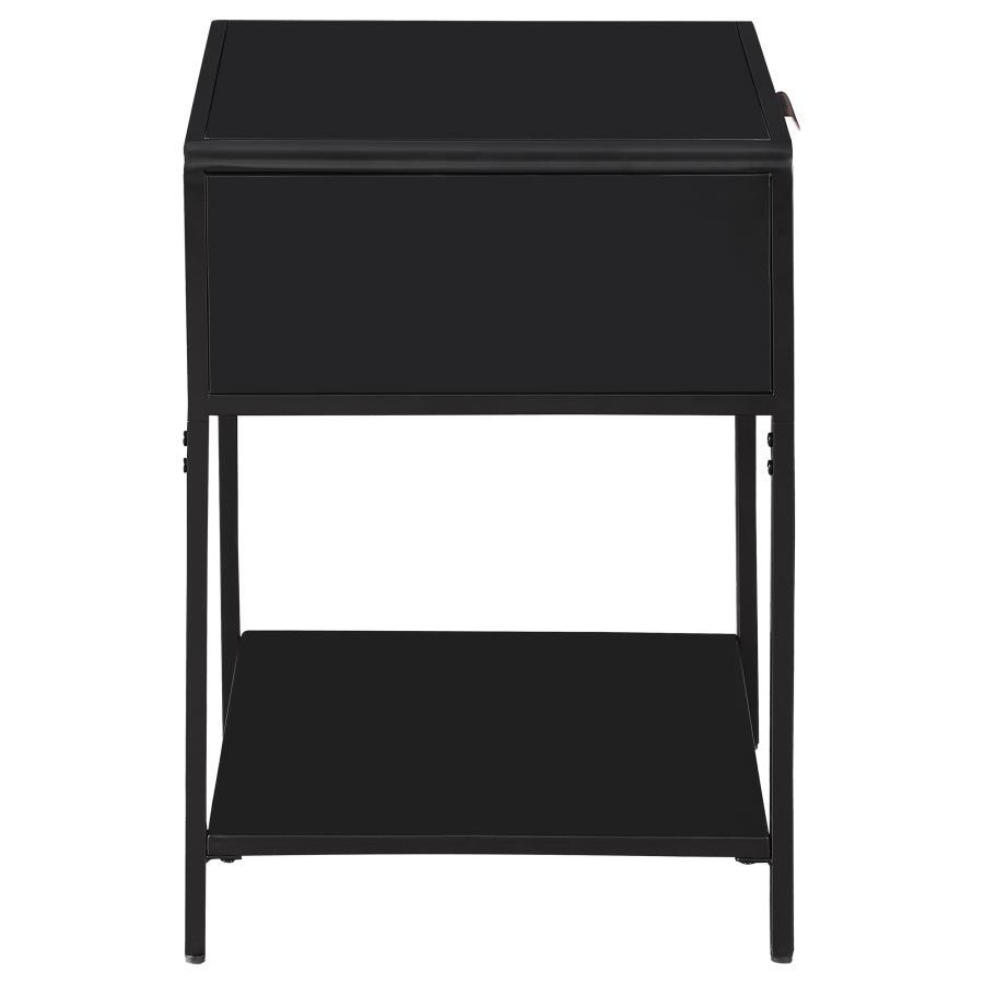 Amherst - 1 - Drawer Radio Weave Rattan Metal Side Table - Black Side Table modern furniture Contempo Furniture