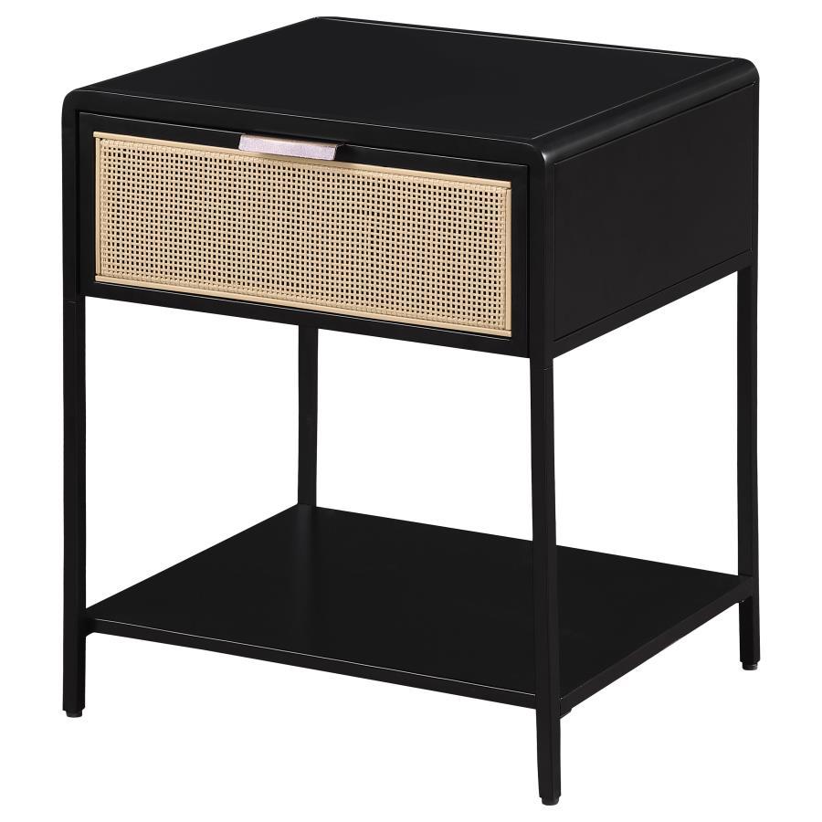 Amherst - 1 - Drawer Radio Weave Rattan Metal Side Table - Black Side Table modern furniture Contempo Furniture