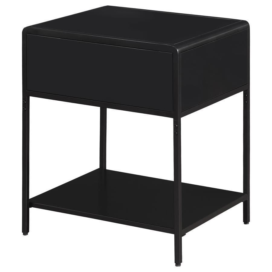 Amherst - 1 - Drawer Radio Weave Rattan Metal Side Table - Black Side Table modern furniture Contempo Furniture