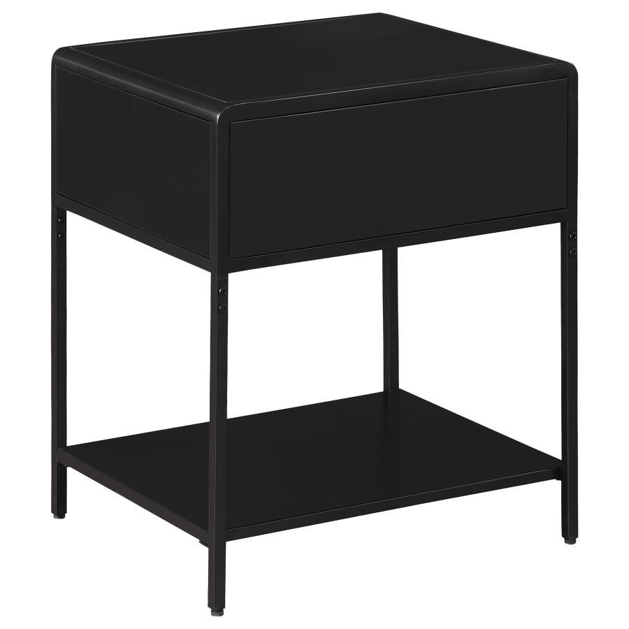 Amherst - 1 - Drawer Radio Weave Rattan Metal Side Table - Black Side Table modern furniture Contempo Furniture