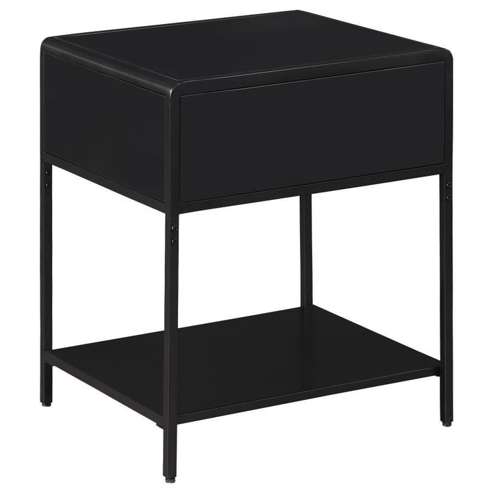Amherst - 1 - Drawer Radio Weave Rattan Metal Side Table - Black Side Table modern furniture Contempo Furniture