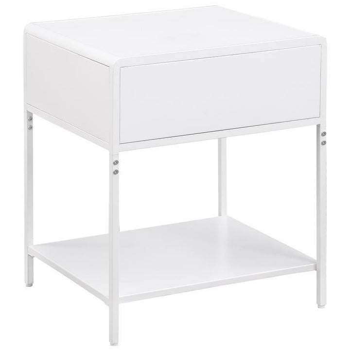 Amherst - 1 - Drawer Radio Weave Rattan Metal Side Table - White Side Table modern furniture Contempo Furniture