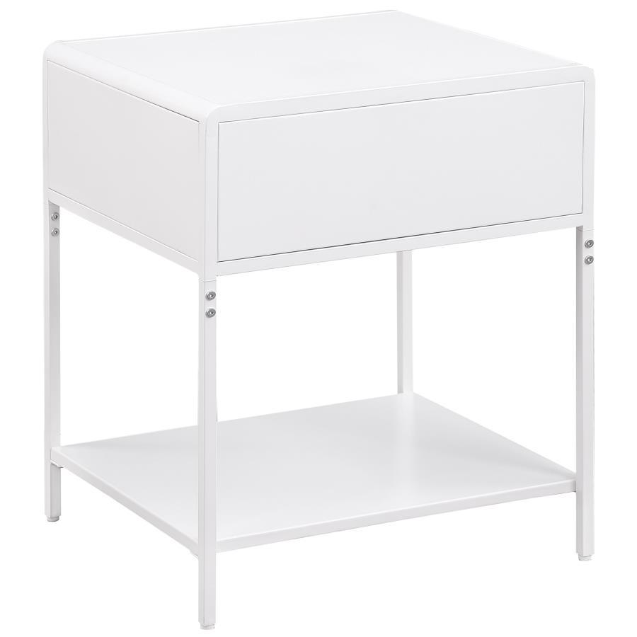 Amherst - 1 - Drawer Radio Weave Rattan Metal Side Table - White Side Table modern furniture Contempo Furniture