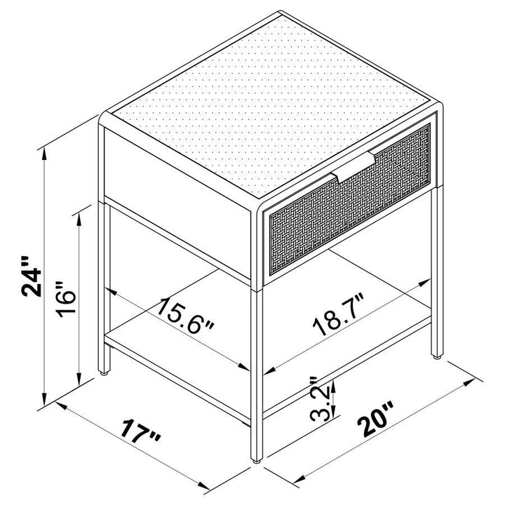 Amherst - 1 - Drawer Radio Weave Rattan Metal Side Table - White Side Table modern furniture Contempo Furniture