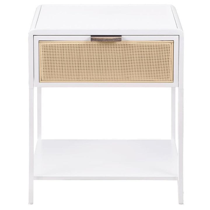 Amherst - 1 - Drawer Radio Weave Rattan Metal Side Table - White Side Table modern furniture Contempo Furniture