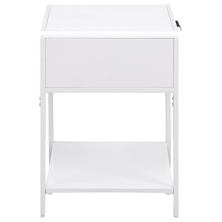 Amherst - 1 - Drawer Radio Weave Rattan Metal Side Table - White Side Table modern furniture Contempo Furniture