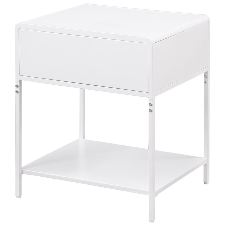 Amherst - 1 - Drawer Radio Weave Rattan Metal Side Table - White Side Table modern furniture Contempo Furniture
