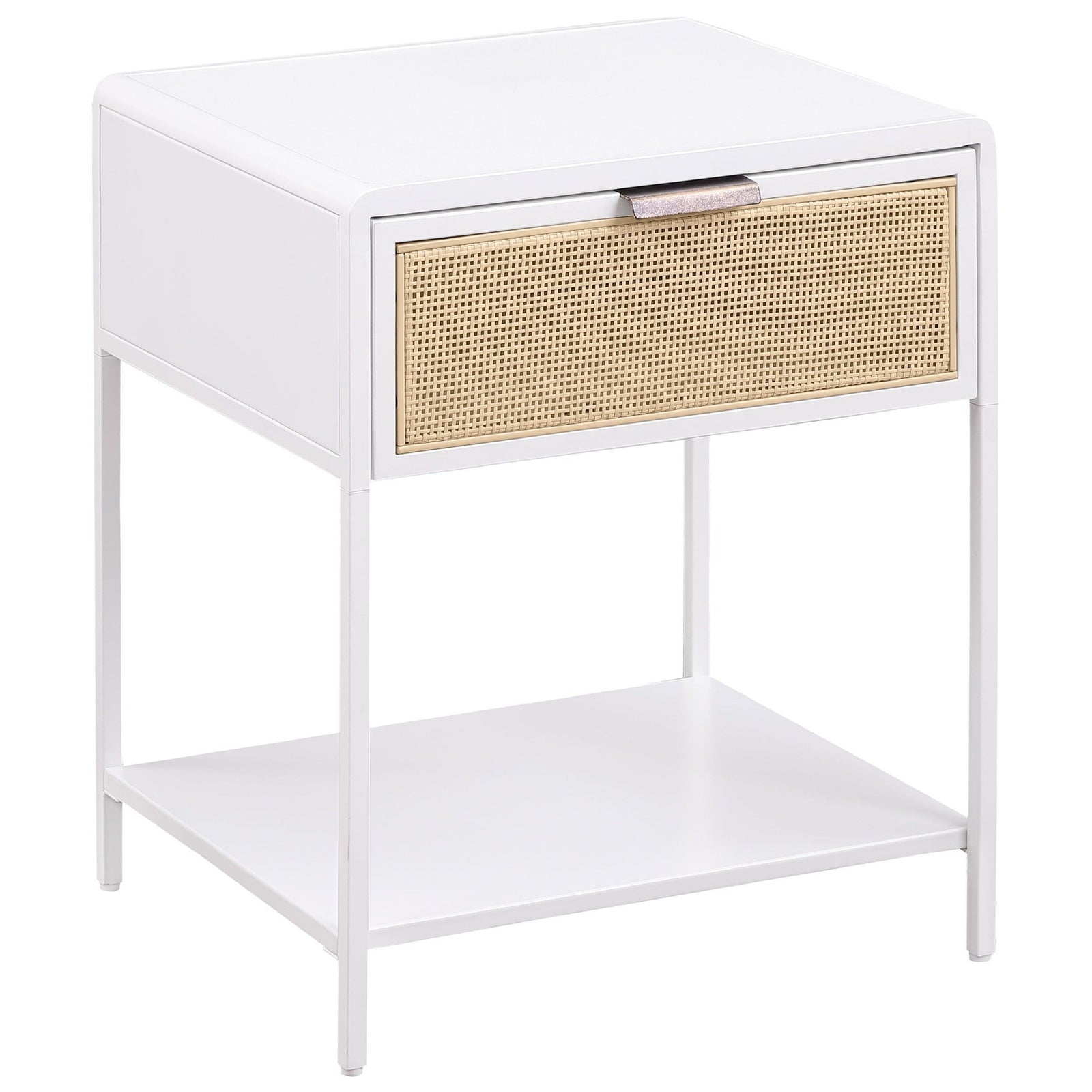 Amherst - 1 - Drawer Radio Weave Rattan Metal Side Table - White Side Table modern furniture Contempo Furniture