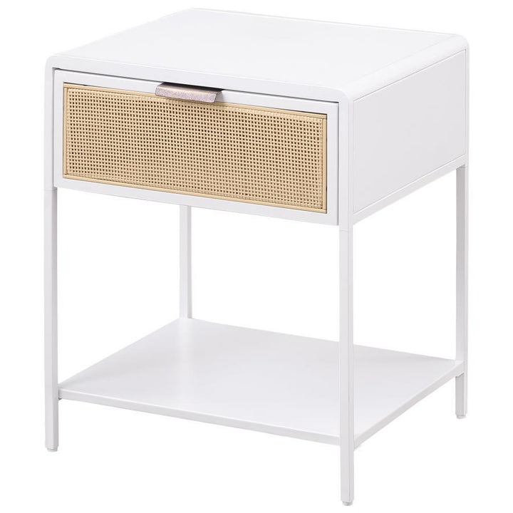 Amherst - 1 - Drawer Radio Weave Rattan Metal Side Table - White Side Table modern furniture Contempo Furniture
