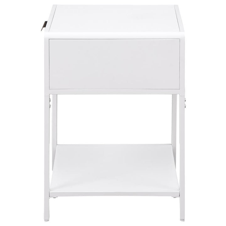 Amherst - 1 - Drawer Radio Weave Rattan Metal Side Table - White Side Table modern furniture Contempo Furniture