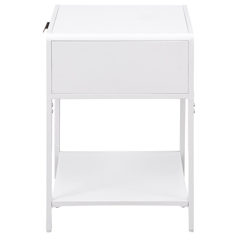 Amherst - 1 - Drawer Radio Weave Rattan Metal Side Table - White Side Table modern furniture Contempo Furniture