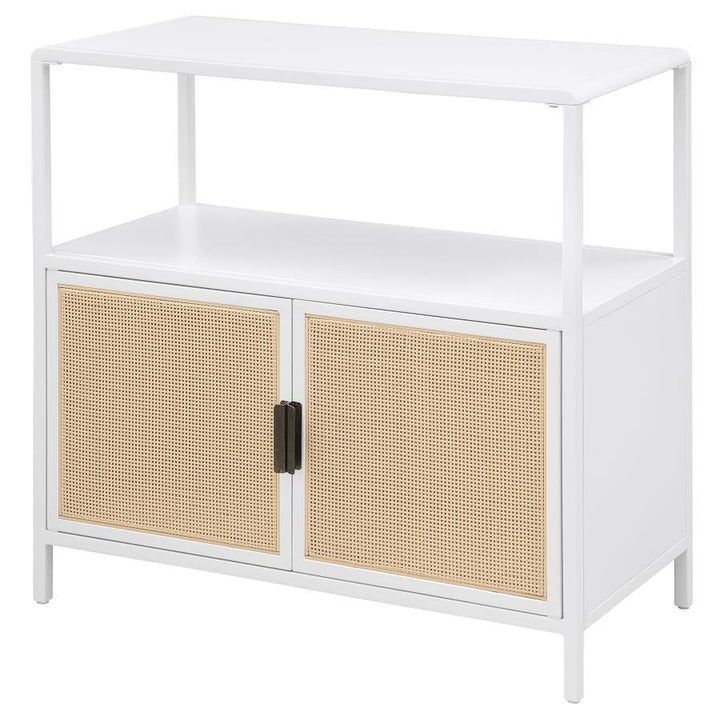 Amherst - 2 - Door Radio Weave Cane Metal Accent Cabinet - White Accent Cabinet modern furniture Contempo Furniture