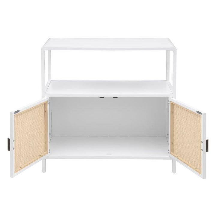 Amherst - 2 - Door Radio Weave Cane Metal Accent Cabinet - White Accent Cabinet modern furniture Contempo Furniture