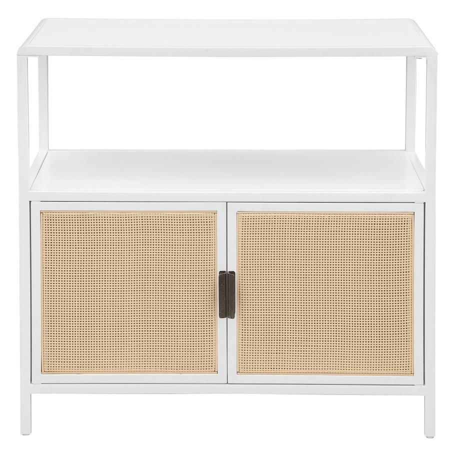 Amherst - 2 - Door Radio Weave Cane Metal Accent Cabinet - White Accent Cabinet modern furniture Contempo Furniture