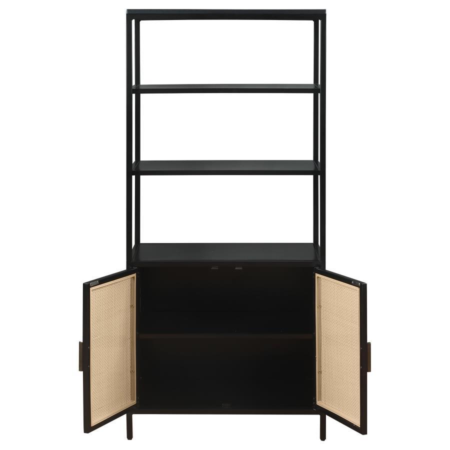 Amherst - 3 - Shelf Radio Weave Cane Metal Accent Cabinet - Black Accent Cabinet modern furniture Contempo Furniture