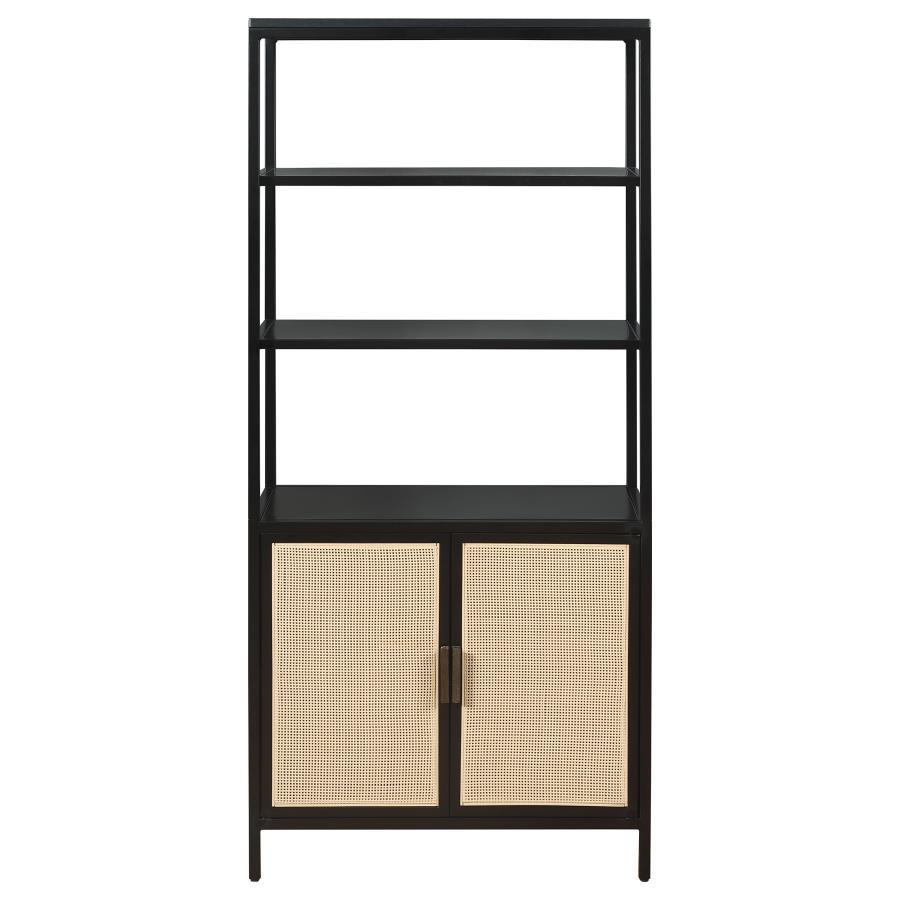 Amherst - 3 - Shelf Radio Weave Cane Metal Accent Cabinet - Black Accent Cabinet modern furniture Contempo Furniture