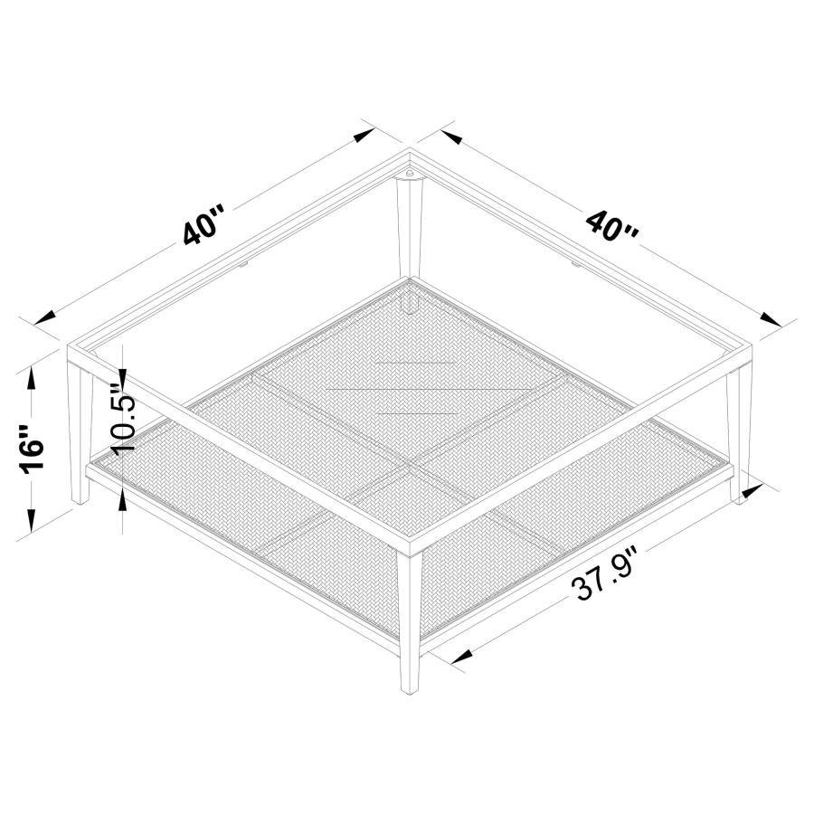 Amherst - Glass Top Metal with Cane Shelf Coffee Table - Black Coffee Table modern furniture Contempo Furniture