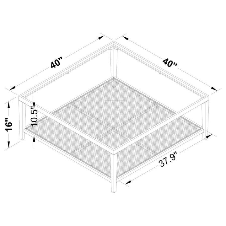 Amherst - Glass Top Metal with Cane Shelf Coffee Table - Black Coffee Table modern furniture Contempo Furniture