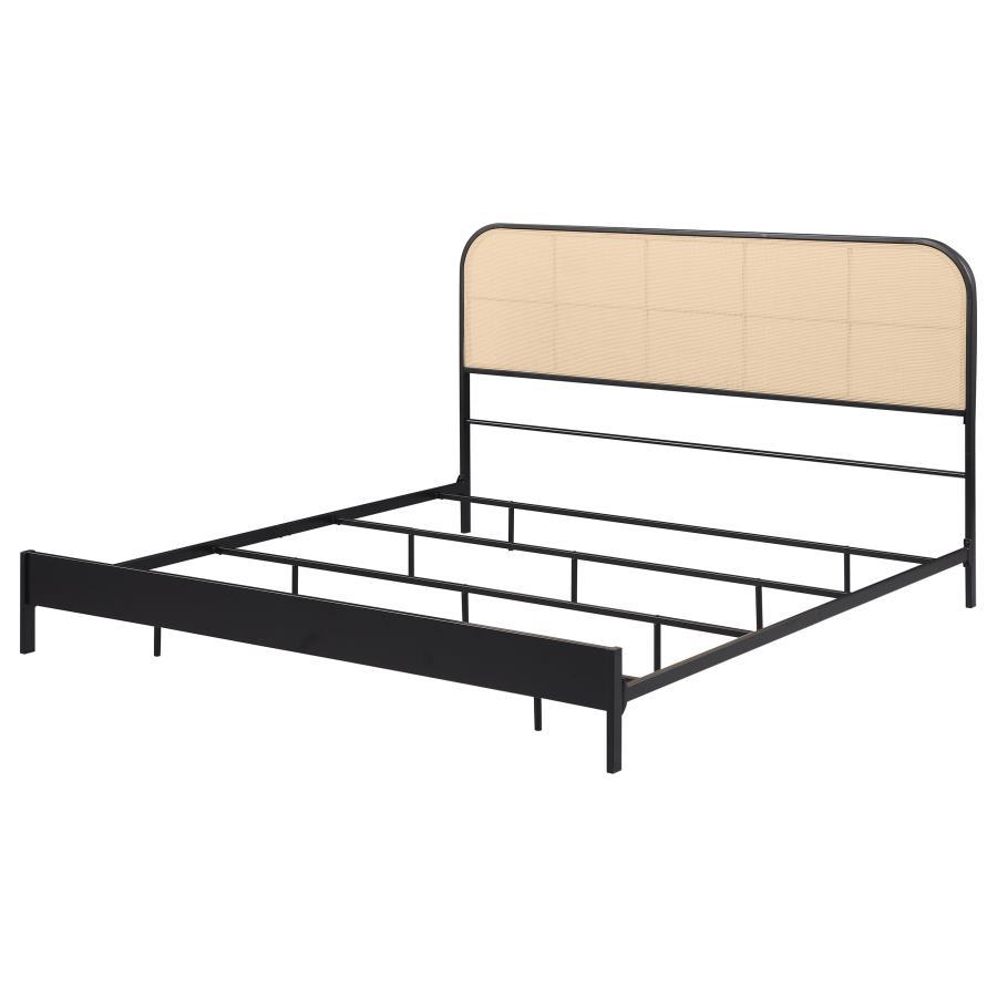 Amherst - Radio Weave Rattan Metal Eastern King Bed - Black Panel Bed modern furniture Contempo Furniture