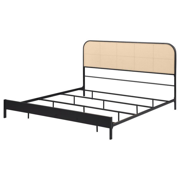 Amherst - Radio Weave Rattan Metal Eastern King Bed - Black Panel Bed modern furniture Contempo Furniture