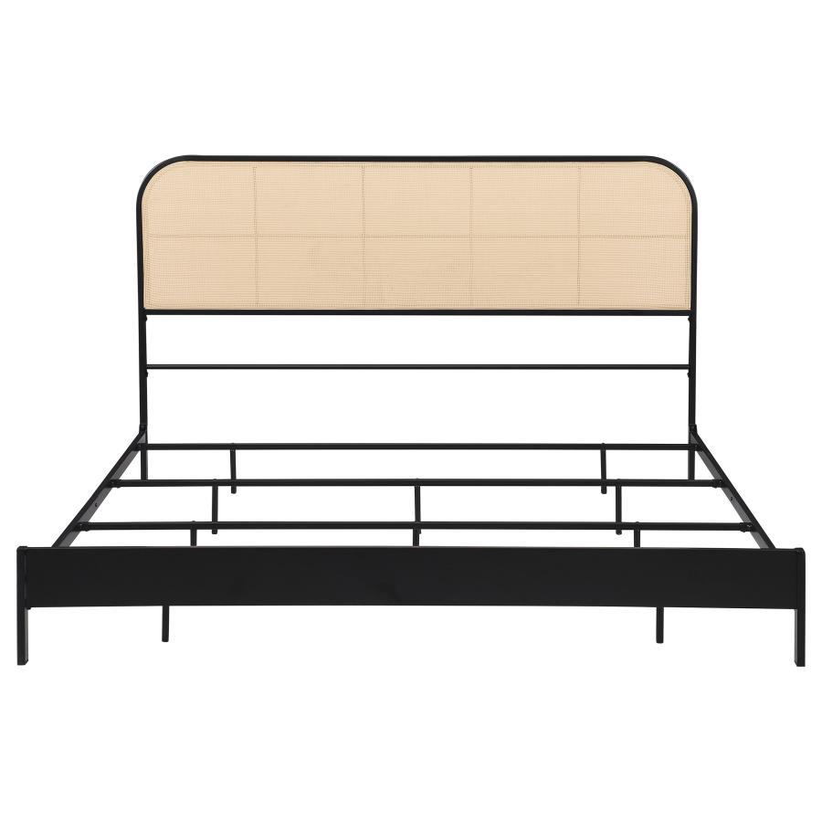 Amherst - Radio Weave Rattan Metal Eastern King Bed - Black Panel Bed modern furniture Contempo Furniture