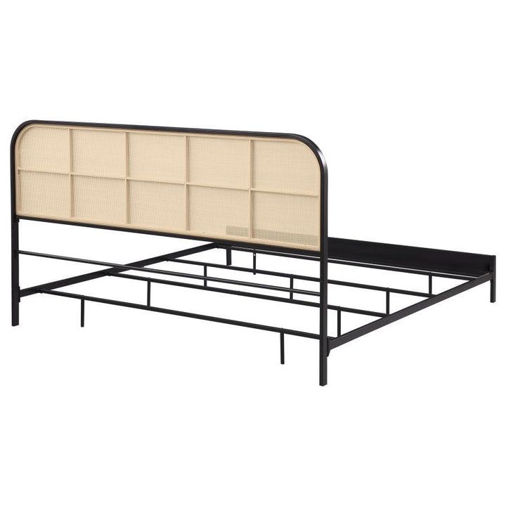Amherst - Radio Weave Rattan Metal Eastern King Bed - Black Panel Bed modern furniture Contempo Furniture