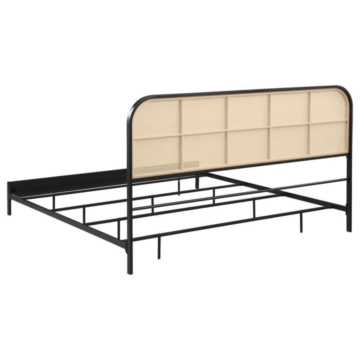 Amherst - Radio Weave Rattan Metal Eastern King Bed - Black Panel Bed modern furniture Contempo Furniture