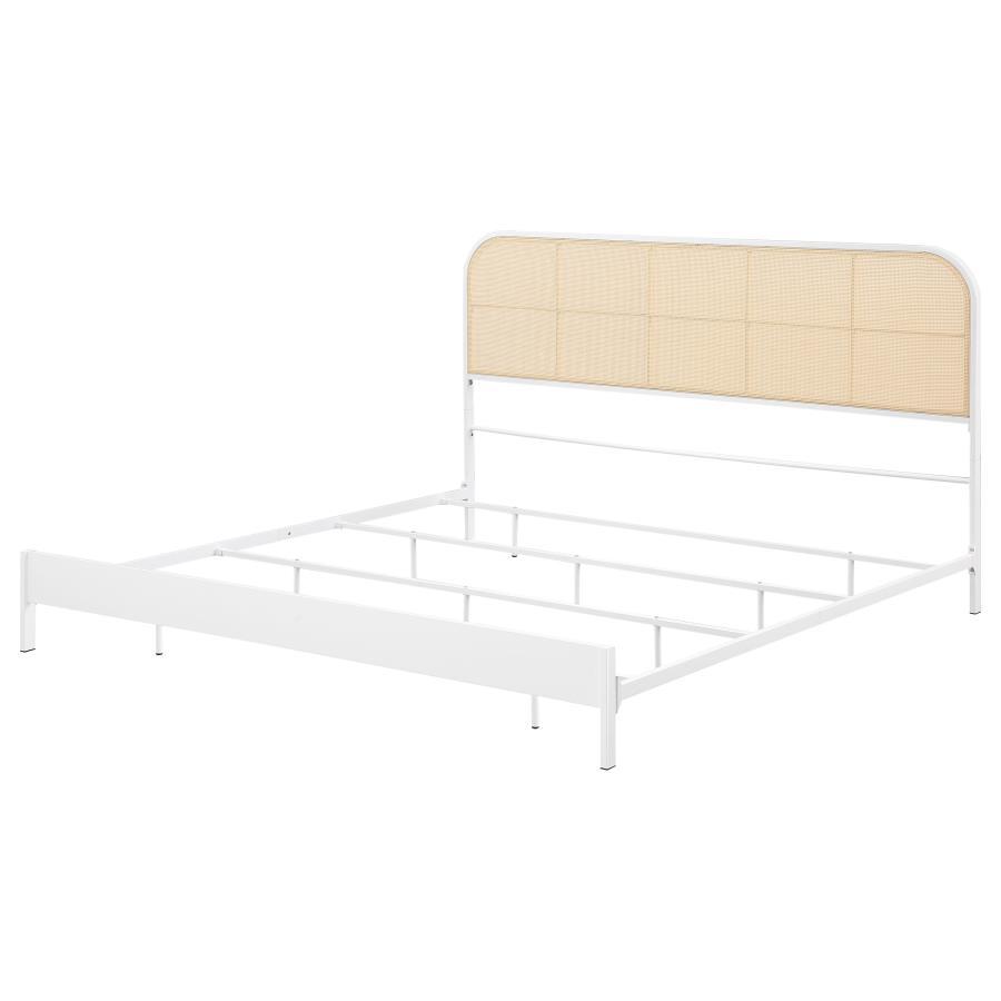 Amherst - Radio Weave Rattan Metal Eastern King Bed - White Panel Bed modern furniture Contempo Furniture