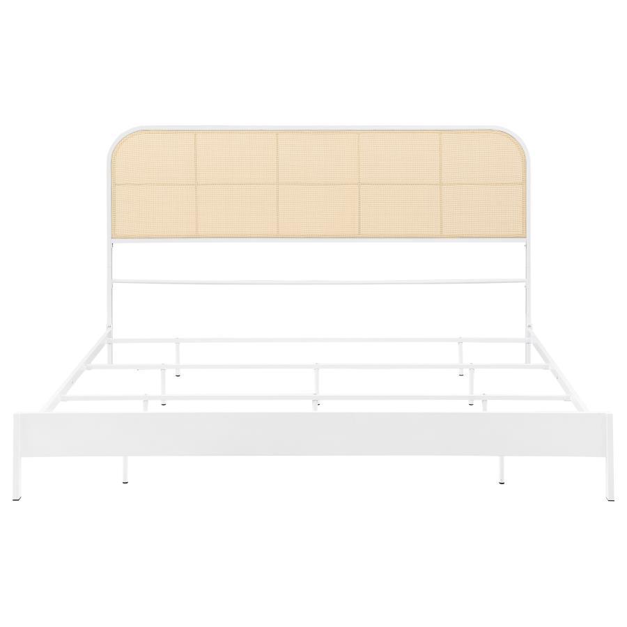 Amherst - Radio Weave Rattan Metal Eastern King Bed - White Panel Bed modern furniture Contempo Furniture