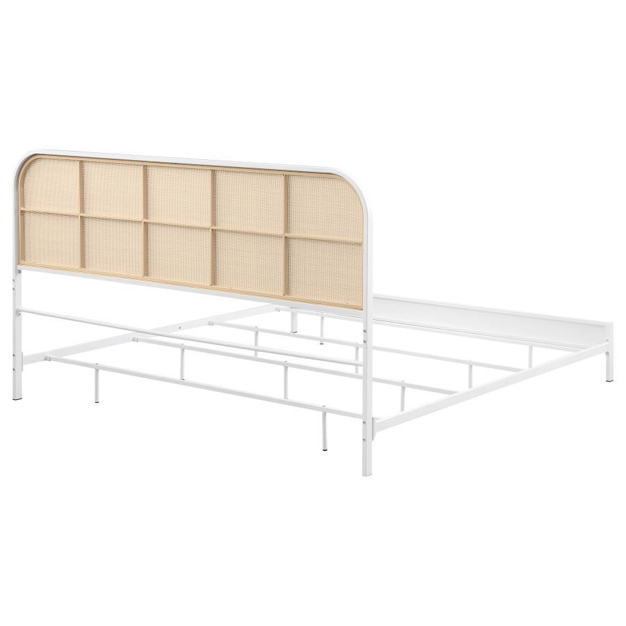Amherst - Radio Weave Rattan Metal Eastern King Bed - White Panel Bed modern furniture Contempo Furniture