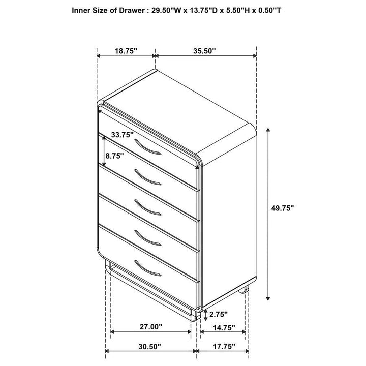 Amsbury - 5 - Drawer Chest Of Drawers - Nutmeg Accent Chest modern furniture Contempo Furniture
