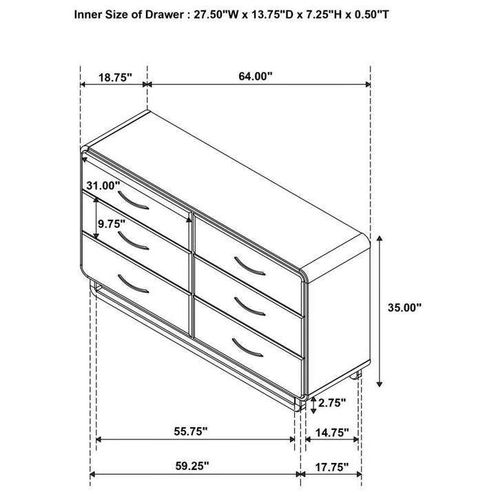 Amsbury - 6 - Drawer Dresser Cabinet - Nutmeg Dressers modern furniture Contempo Furniture