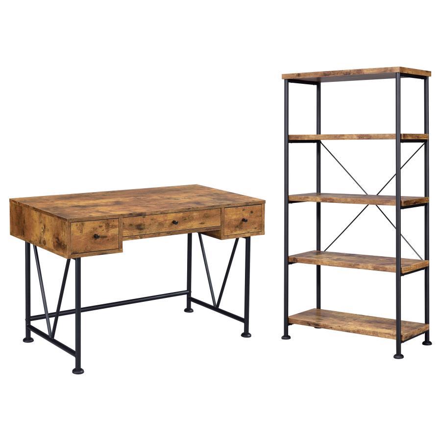 Analiese - 2 Piece Computer Desk Bookcase Set - Rustic Nutmeg 2 - Piece Home Office Set modern furniture Contempo Furniture
