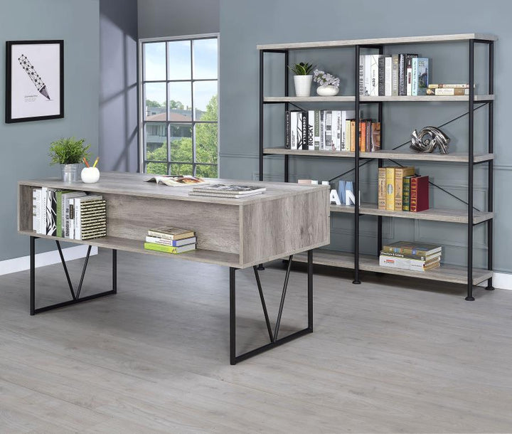 Analiese - 4 - Shelf Double Bookshelf - Gray Driftwood Standard Bookcase modern furniture Contempo Furniture